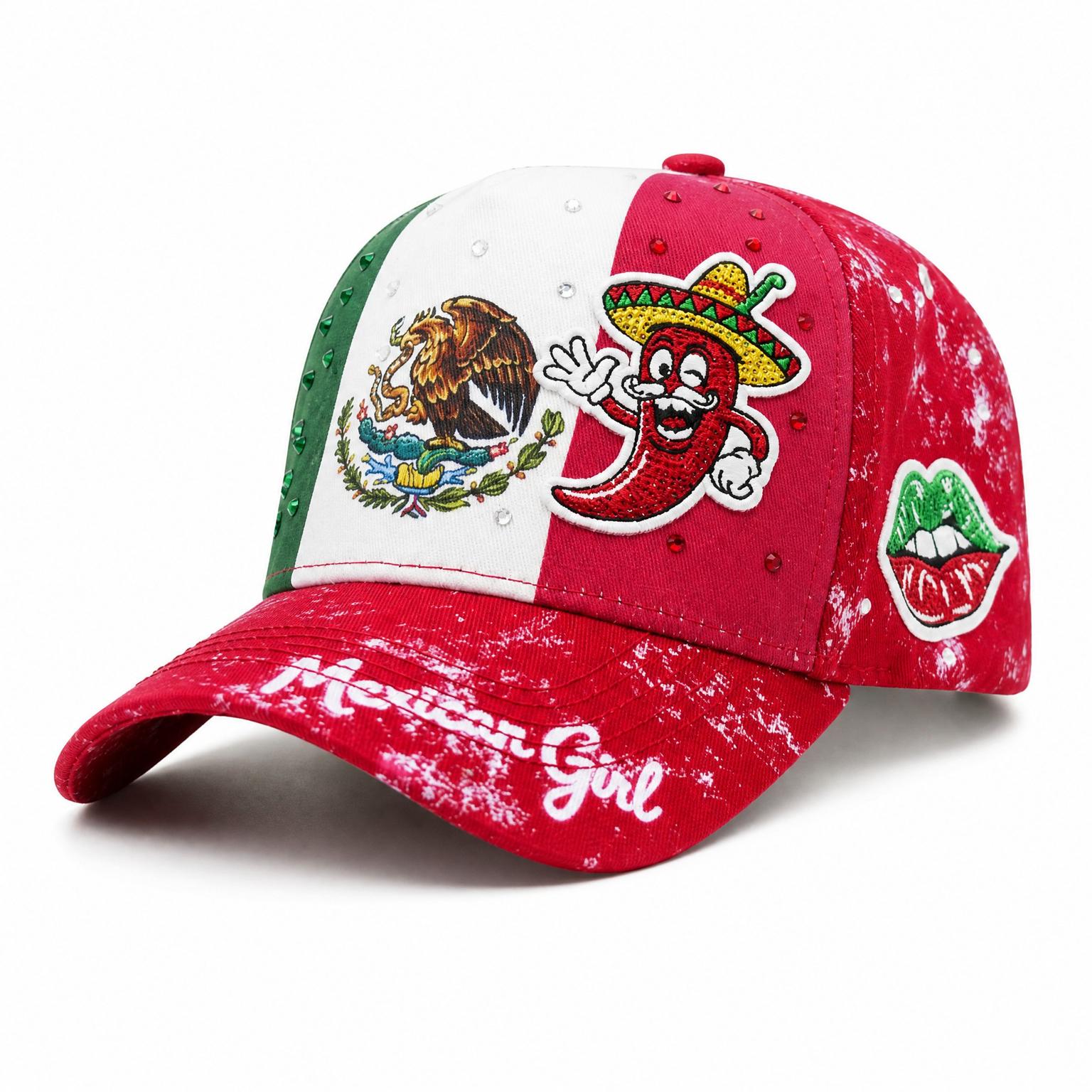 5 Panel Baseball Cap with Mexico-Themed Embroidery
