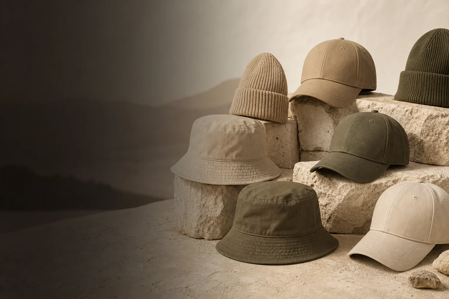 Cappelli personalizzati con stampa a sublimazione, previsti su diverse silhouette.